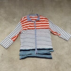 We The Free Orange and Blue Striped Button Down Shirt
